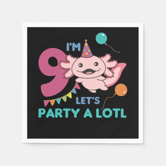 9th Birthday Axolotl Nine Year Old Cute Axolotls Napkin (Front)