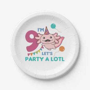 9th Birthday Axolotl Nine Year Old Cute Axolotls Paper Plate
