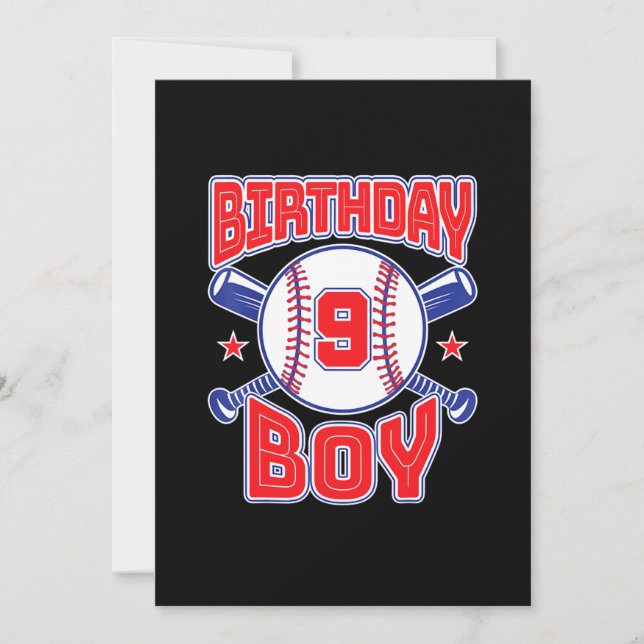 9th Birthday Baseball Big Number Nine 9 Year Old Invitation (Front)