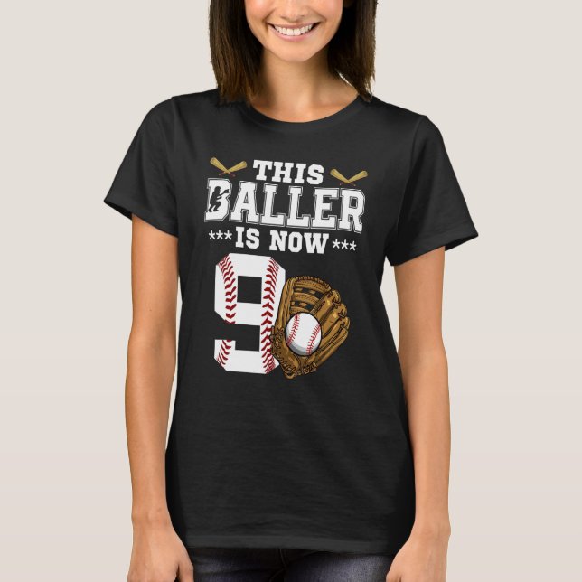 9th Birthday Baseball Boy Nine Year Old Baseball P T-Shirt (Front)