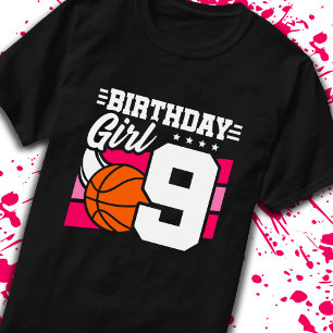 9th Birthday Basketball Birthday 9 Year Old Girl T-Shirt