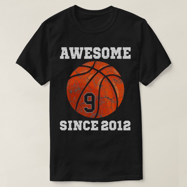 9th Birthday Basketball Lover Gift 9 Years Old Vin T-Shirt (Design Front)