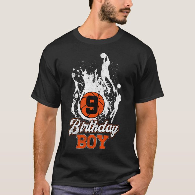 9th Birthday Basketball Theme Birthday Boy 9Yrs Ol T-Shirt (Front)
