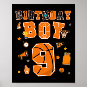 9th Birthday Boy 9 Yr Sketll Party Nine Years Old Poster