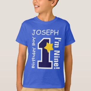 9th Birthday Boy BLUE One Year Custom Name A09 T-Shirt