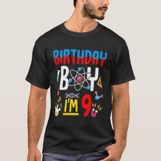 9Th Birthday Boy Girls Science Theme 9 Year Old Fu T-Shirt
