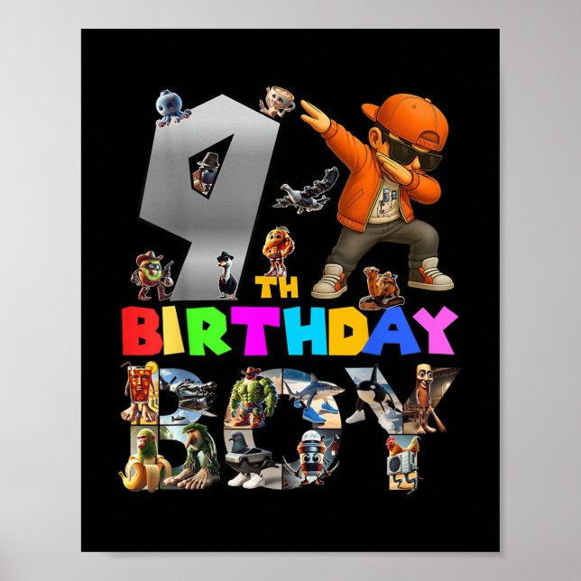 9th Birthday Boy Italian Brainrot For Kids Birthda Poster (Front)