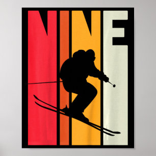 9th Birthday Boy Retro Ski Lover Skier 9 Years Old Poster