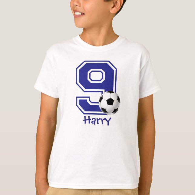 9th Birthday boy soccer personalized T-Shirt (Front)