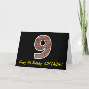 9th Birthday - Brick Wall Pattern "9" w/ Name Card