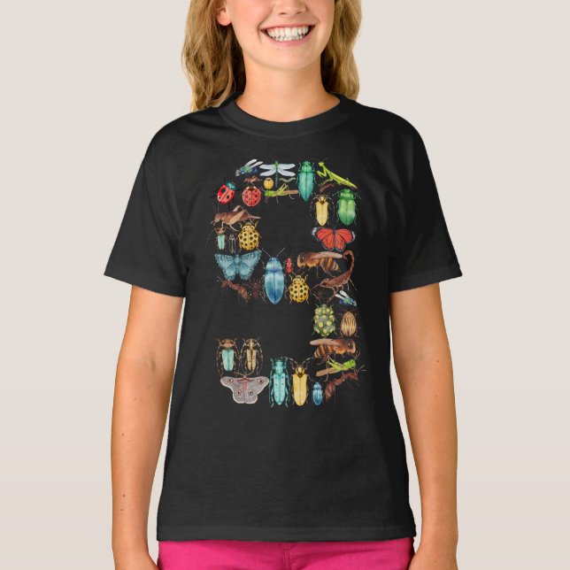 9th birthday Bugs Insects Beetles 9 Year Old Gift T-Shirt (Front)