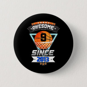 9th Birthday Bysketbyll Player 9 Years Old Boy Gir 2 Inch Round Button