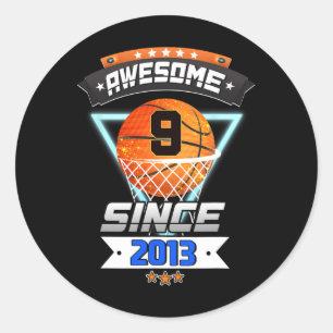 9th Birthday Bysketbyll Player 9 Years Old Boy Gir Classic Round Sticker
