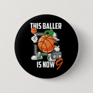 9th Birthday Bysketbyll Player Fun 9 Years Old Kid 2 Inch Round Button