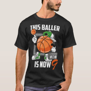 9th Birthday Bysketbyll Player Fun 9 Years Old Kid T-Shirt