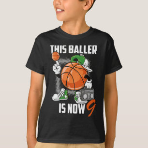 9th Birthday Bysketbyll Player Fun 9 Years Old Kid T-Shirt