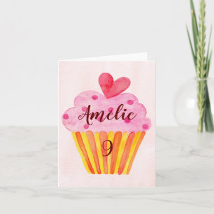9th birthday card - cupcake watercolor
