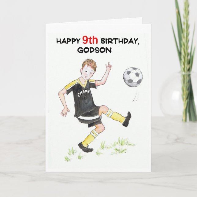 9th Birthday Card for a Godson - Footballer (Front)