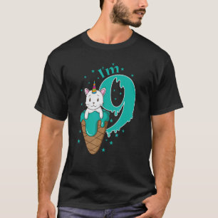 9th Birthday Cat Unicorn Ice Cream Cone T-Shirt