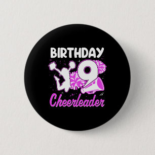 9th Birthday Cheerleader Girl 9 Years Old Cheerlea 2 Inch Round Button