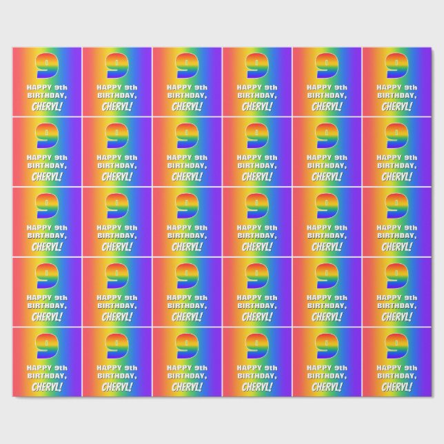 9th Birthday: Colourful, Fun Rainbow Pattern # 9 Wrapping Paper (Seam)