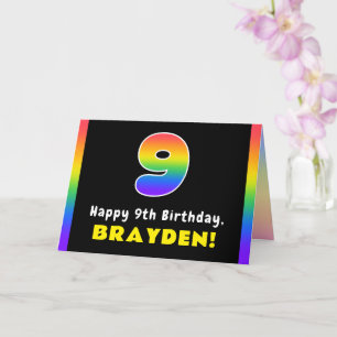9th Birthday: Colourful Rainbow # 9, Custom Name Card