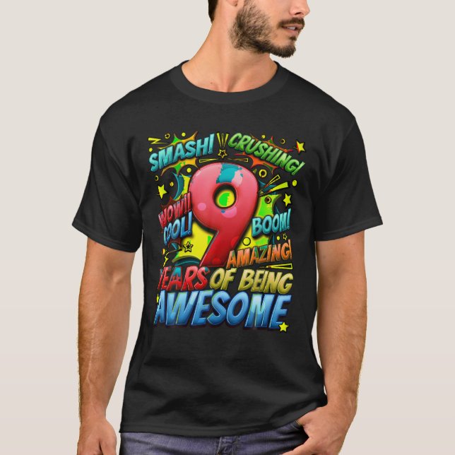 9th Birthday Comic Style Awesome Since 2014 9 Year T-Shirt (Front)