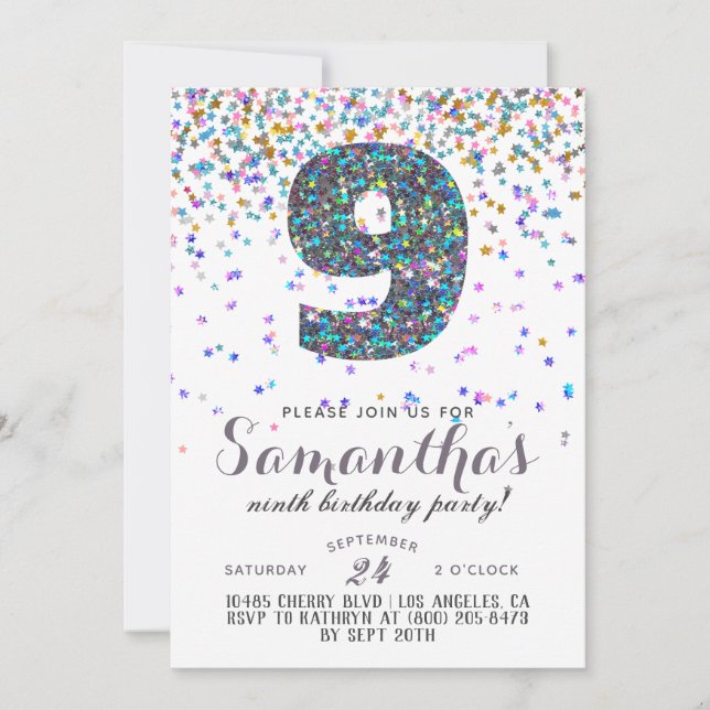 9th Birthday Confetti Invitation (Front)