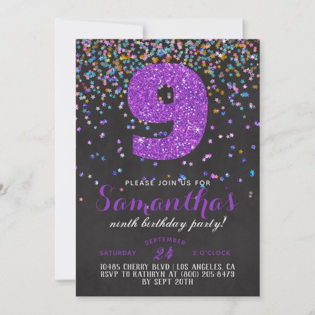 9th Birthday Confetti Invitation (Front)