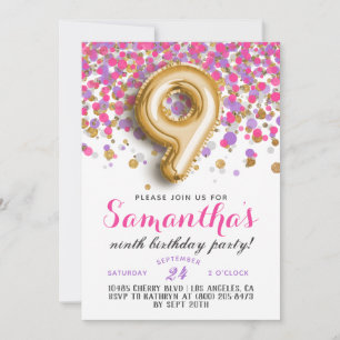 9th Birthday Confetti Invitation