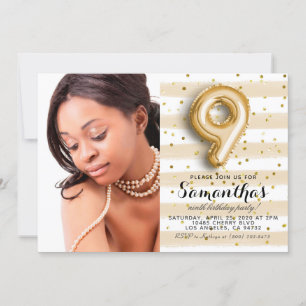 9th Birthday Confetti Striped Portrait Invitation