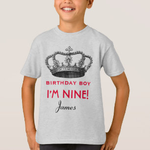 9th Birthday Custom Name Crown Gift Idea T-Shirt