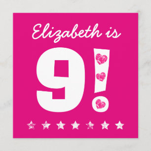 9th Birthday Custom Name Pink for GIRL A10 Invitation