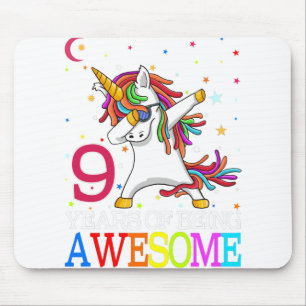 9th Birthday Dabbing Unicorn Party Gift 9 Years Mouse Pad