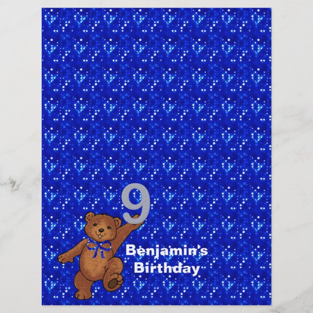 9th Birthday Dancing Bear Scrapbook Paper 3 (Front)