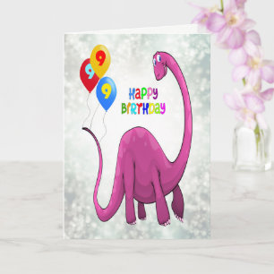 9th Birthday Dinosaur and Ballons Card