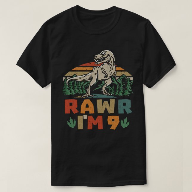 9th Birthday Dinosaur T Rex Rawr I'm 9 For Boys  T-Shirt (Design Front)