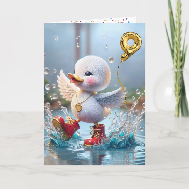 9th Birthday Duck Dancing In a Rain Puddle Card (Front)