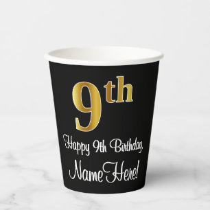 9th Birthday - Elegant Luxurious Faux Gold Look # Paper Cups
