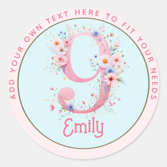 9th Birthday Fairy Floral Pink Princess Fairytale Classic Round Sticker (Front)