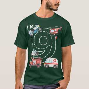 9th Birthday Fire Truck Ambulance Police Car 9 Yea T-Shirt