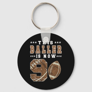 9th Birthday Football Boy Nine Year Old Football P Keychain