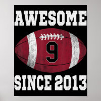 9th Birthday Football Player 9 Years Old Vintage R