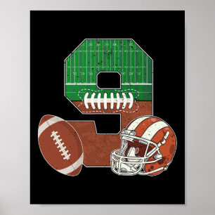 9th Birthday Football Theme 9 Year Old Boy Party  Poster