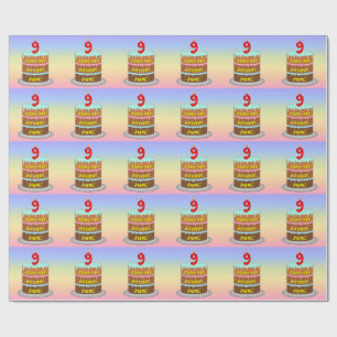 9th Birthday: Fun Cake and Candle + Custom Name Wrapping Paper