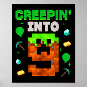 9th Birthday Gamer Pixel Creepin’ Into 9 Video Gam Poster