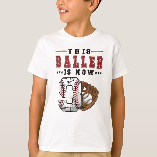 9th Birthday Gift Baseball Player 9 Year Old Boy T-Shirt (Front)