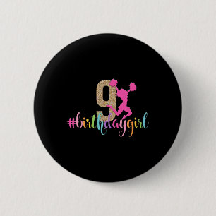 9th Birthday Girl Cheerleader Rainbow Cheerleading 2 Inch Round Button