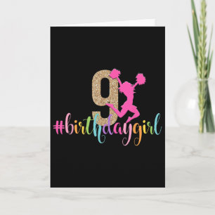 9th Birthday Girl Cheerleader Rainbow Cheerleading Card