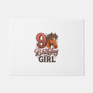 9th Birthday Girl Horse Floral Vintage Design Doormat